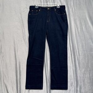 Chaps Denim Jeans Womens 10 Blue Modern Straight Dark Wash Stretch Embroidered